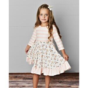 Oopsie Daisy Girls Pink Striped & Floral Ruffle Dress w/Criss-Cross Back size 4T